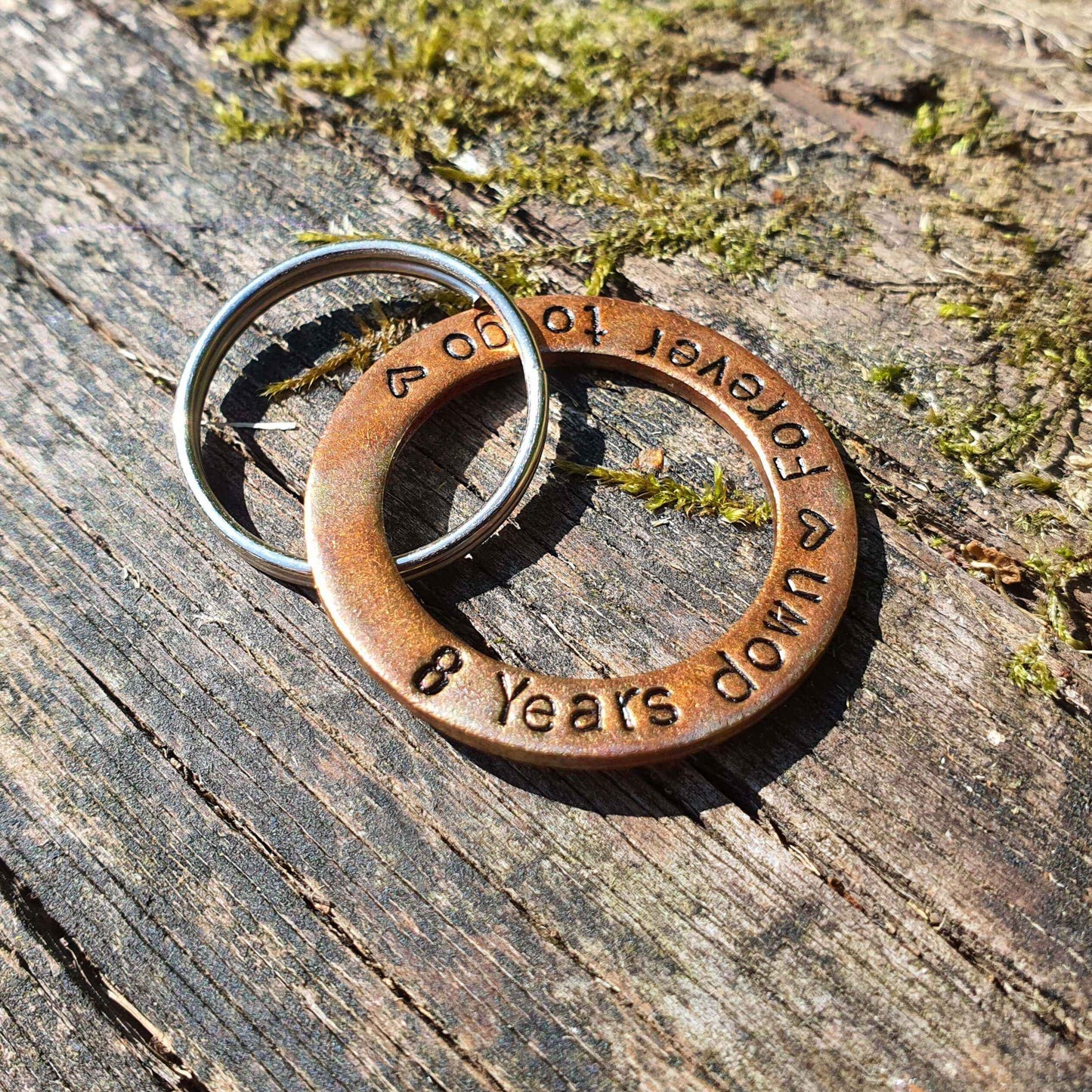 8 Years Down Forever To Go 8th Bronze Anniversary Gifts Keychain