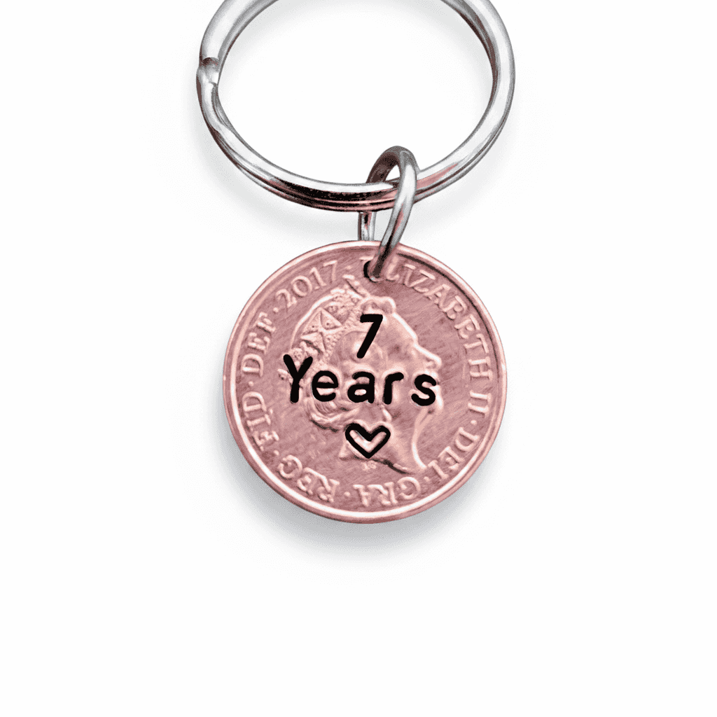 Lucky Penny Keychain Personalised Keyring Copper 7th Anniversary