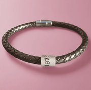 Black Leather Braided Bracelet Personalised Gifts Jewellery