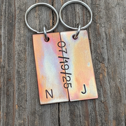 Bronze Anniversary Gift Husband Wife Keychain Keyring Set Personalised Hand Stamped