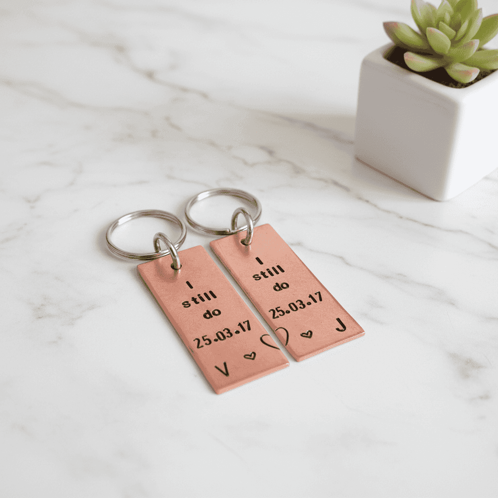 Anniversary Keychain Personalised Pair Of I Still Do Copper 7th Set