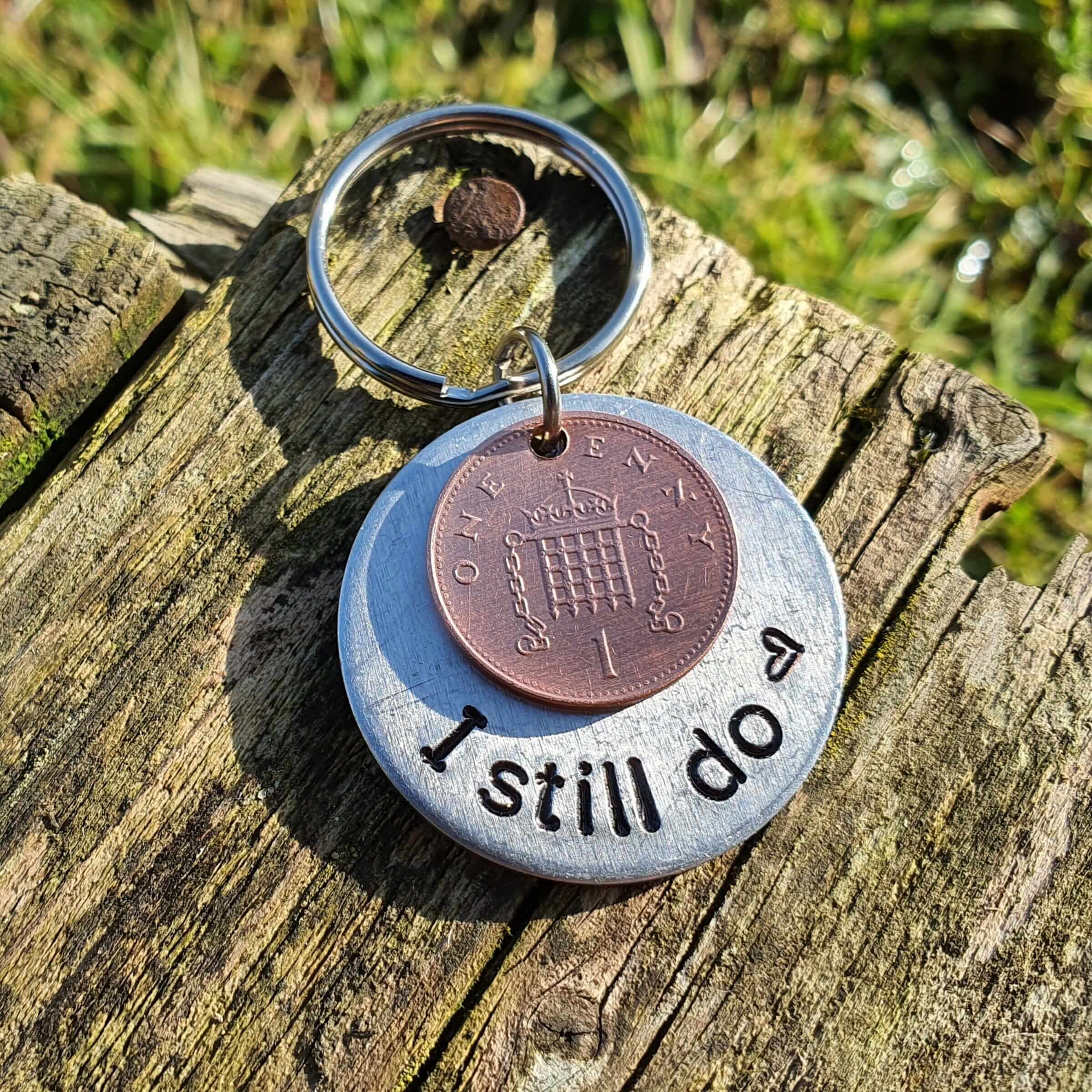 I Still Do Hand Stamped Lucky Penny Keyring Copper Keychain
