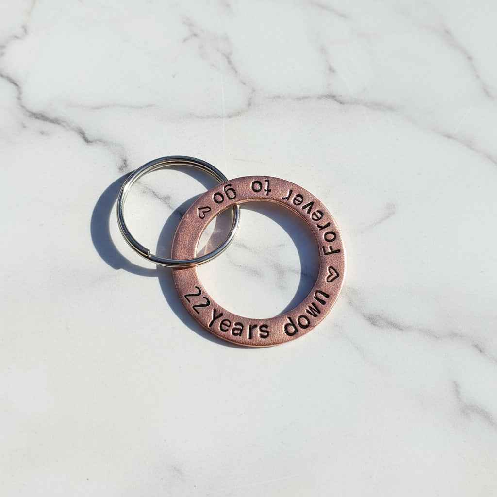 22 Years Down Forever To Go 22nd Copper Wedding Anniversary Gifts Personalised Keychain