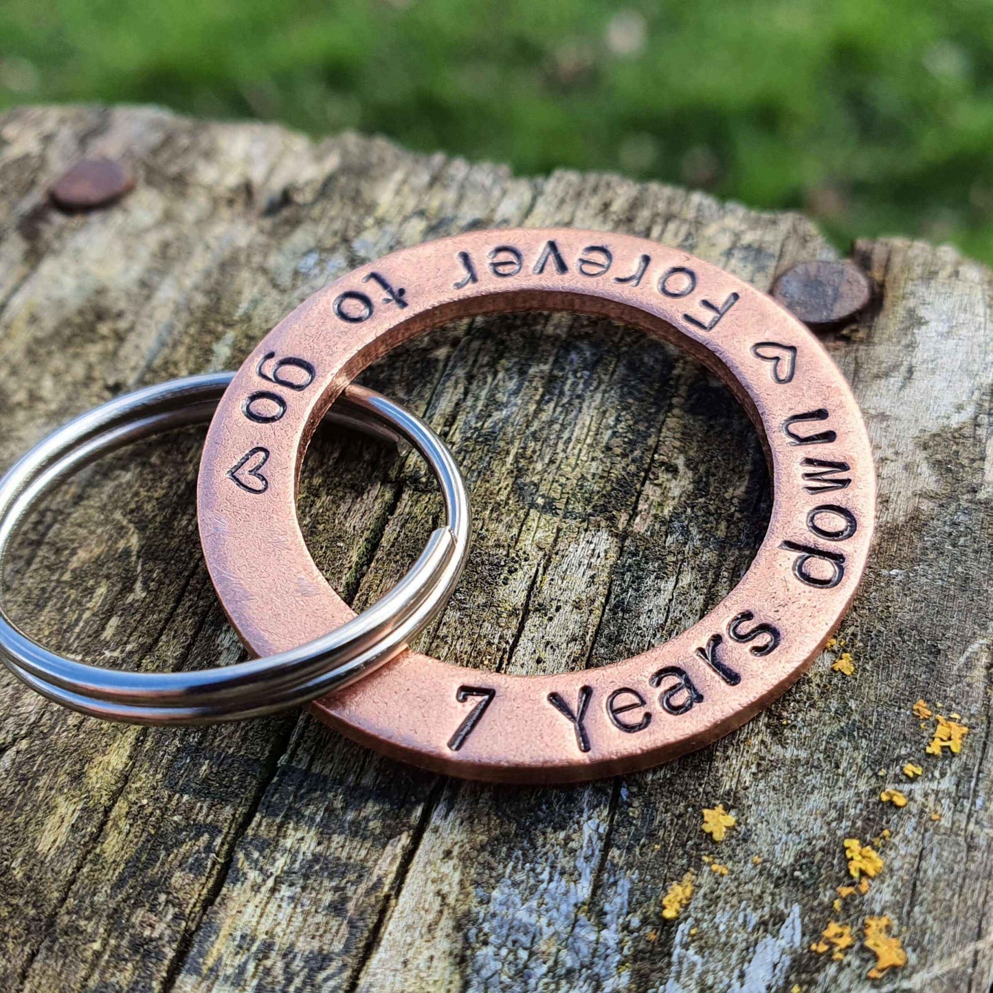 7th Anniversary Gift 7 Years Down Forever To Go Copper Keychain Personalised Copper Keychain Keyring