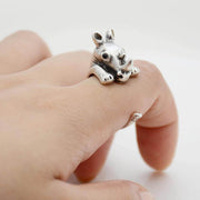 Adjustable open ring animal rings jewellery jewelry silver cute gifts Silver Rhino Ring
