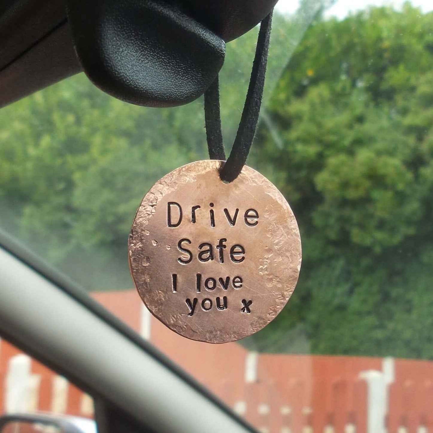 Hand Stamped Personalised Keychain Keyring Anniversary GiftsDrive Safe I Love You Rear View Mirror Charm Gifts Personalised