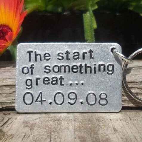 Hand Stamped Personalised Keychain Keyring Anniversary Gifts Anniversary Keychain