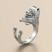 Silver Pomeranian Puppy Dog Ring Adjustable