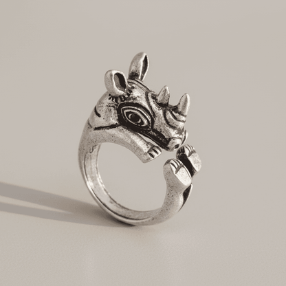 Rhino Ring Adjustable Silver Animal Jewellery
