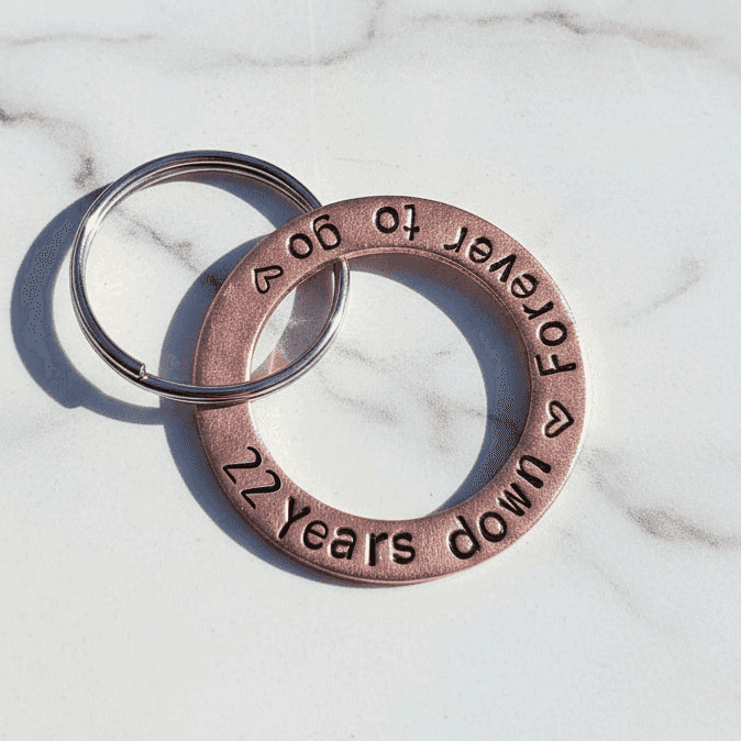 22 Years Down Forever To Go 22nd Copper Anniversary Gifts Keychain