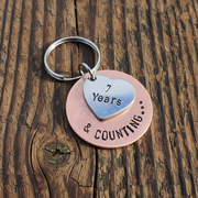 7 Years And Counting Cute Hand Stamped Keyring Copper Gifts For Men Her 7th Wedding Anniversary Keychain