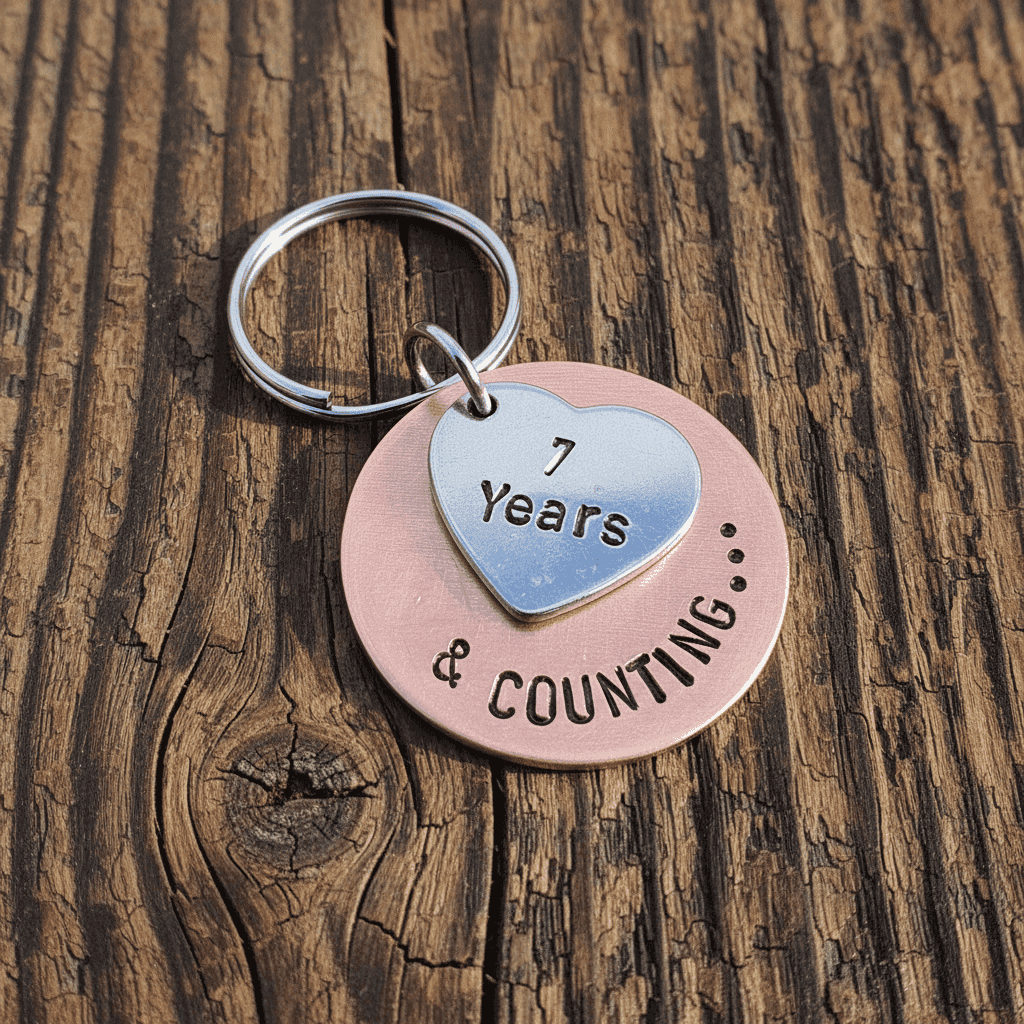 7 Years And Counting Keyring Copper 7th Anniversary Keychain