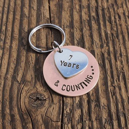 7 Years And Counting Keyring Copper 7th Anniversary Keychain