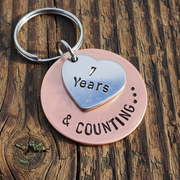 7 Years And Counting Cute Hand Stamped Keyring Copper Gifts For Men Her 7th Wedding Anniversary Keychain