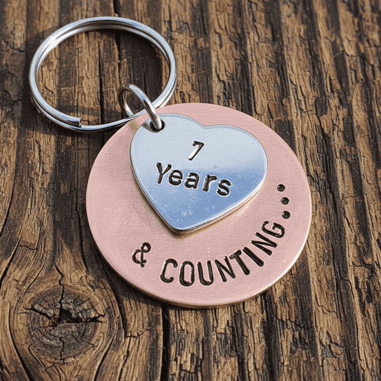 7 Years And Counting Keyring Copper 7th Anniversary Keychain