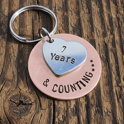 7 Years And Counting Keyring Copper 7th Anniversary Keychain