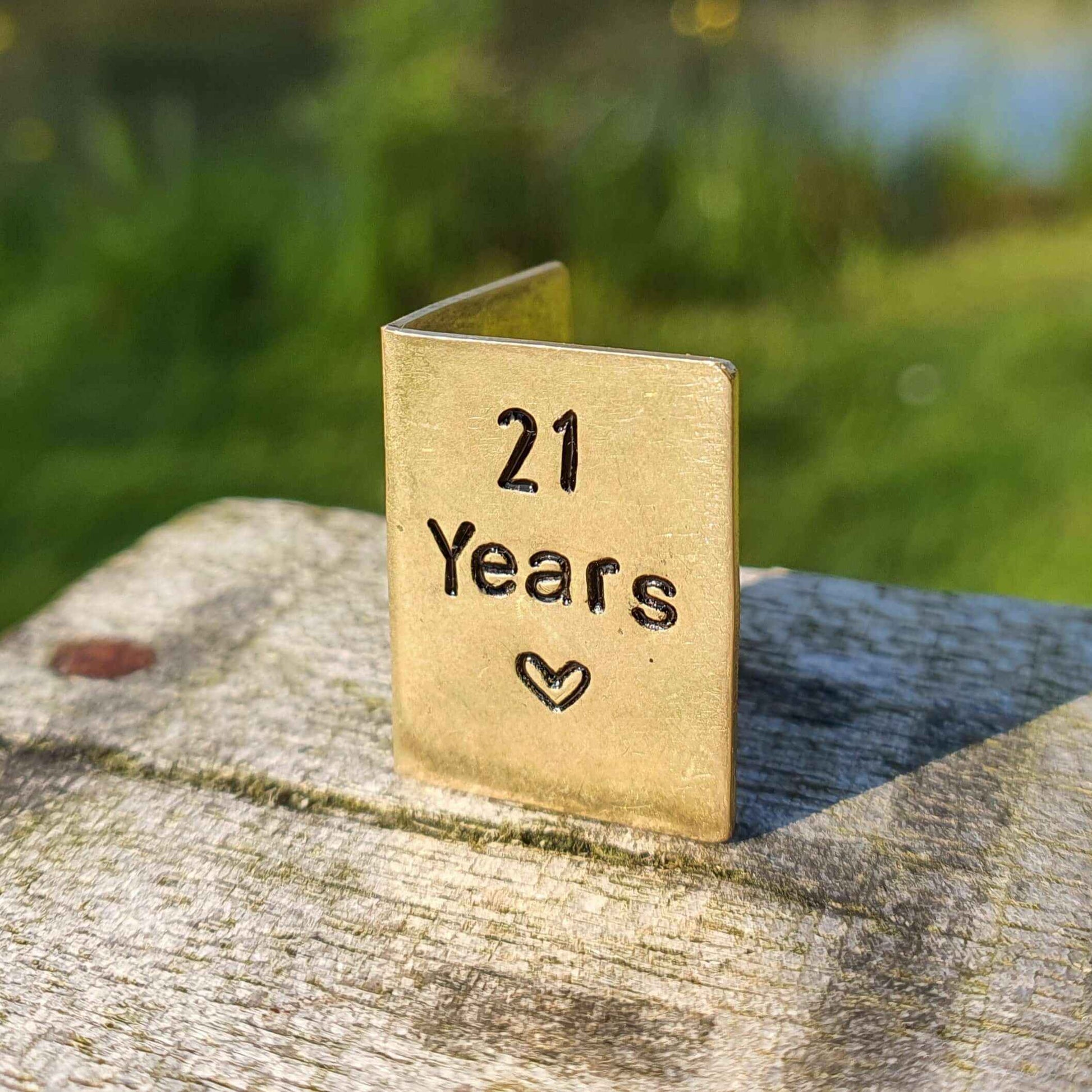 21 Years Hand Stamped Brass Anniversary Card 21st Anniversary Gifts