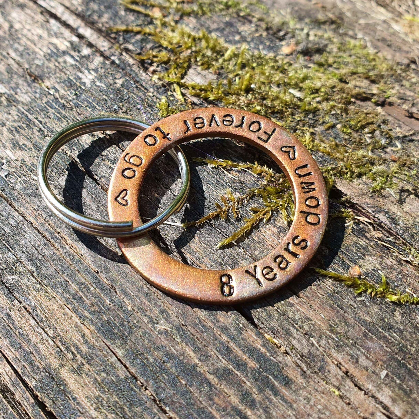 8 Years Down Forever To Go 8th Bronze Anniversary Gifts Keychain