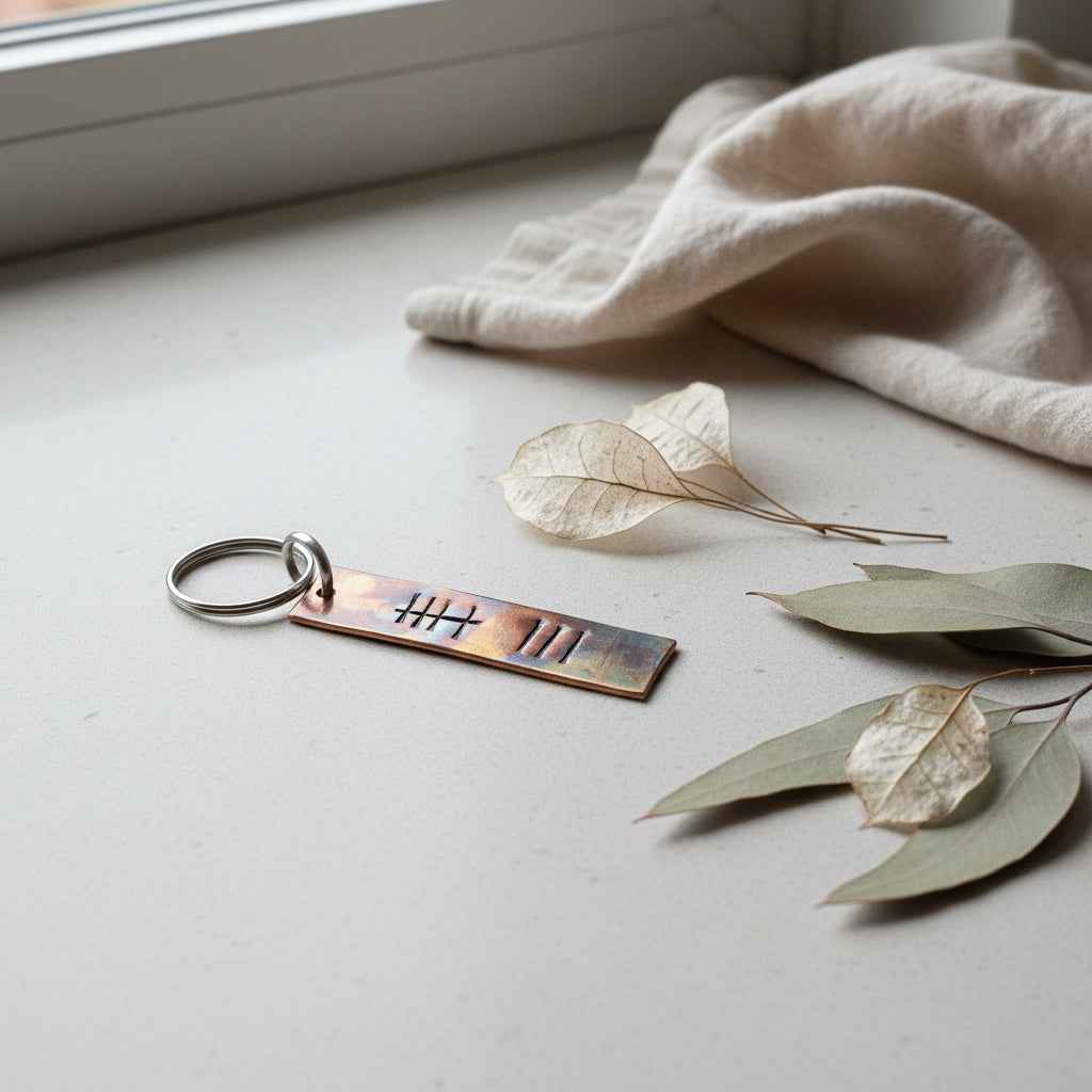 8th Anniversary Keychain 8 Tally Mark Bronze Keyring Gifts