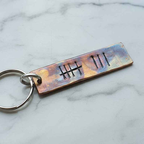 8th Anniversary Keychain 8 Tally Mark Bronze Keyring Gifts