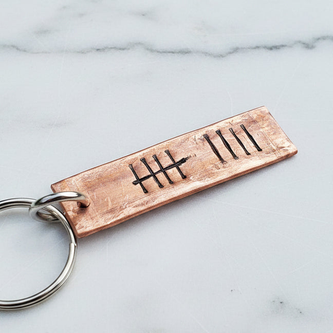 9th Anniversary Gifts TALLY MARK 9 Years Copper Personalised Keychain