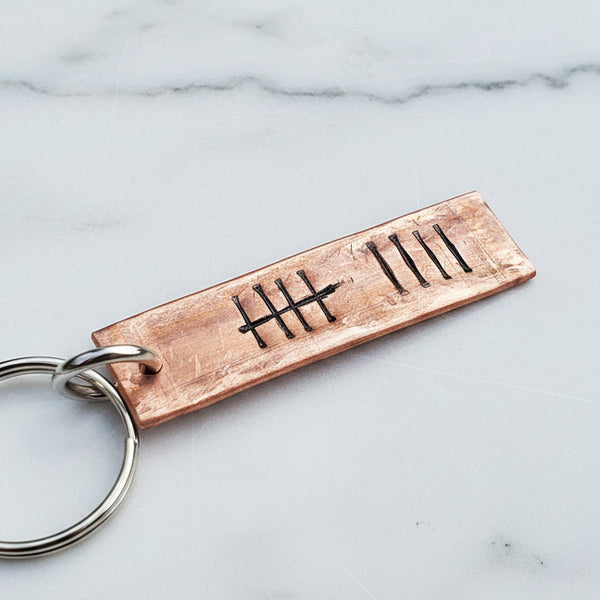 9th Anniversary Gifts TALLY MARK 9 Years Copper Personalised Keychain