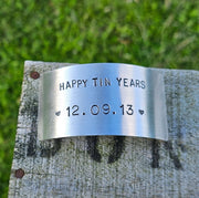 Happy Tin Years Personalised Hand Stamped 10th Wedding Anniversary Plaque