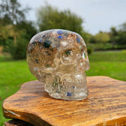 XL Lapis Moss Agate Orgonite Skull Orgone Generator Quartz Crystal