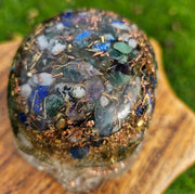 XL Lapis Moss Agate Orgonite Skull Orgone Generator Quartz Crystal