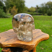 XL Lapis Moss Agate Orgonite Skull Orgone Generator Quartz Crystal