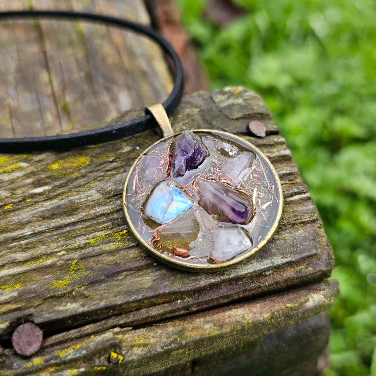 Amethyst Moonstone Orgonite Necklace Orgone Gemstone Rose Quartz Pendant Choker
