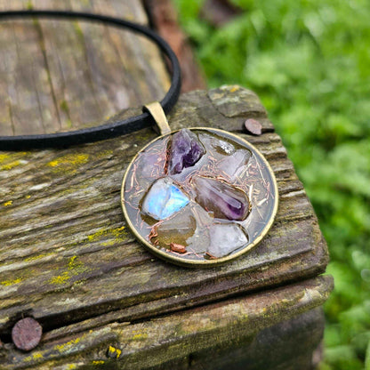 Amethyst Moonstone Orgonite Necklace Orgone Gemstone Rose Quartz Pendant Choker