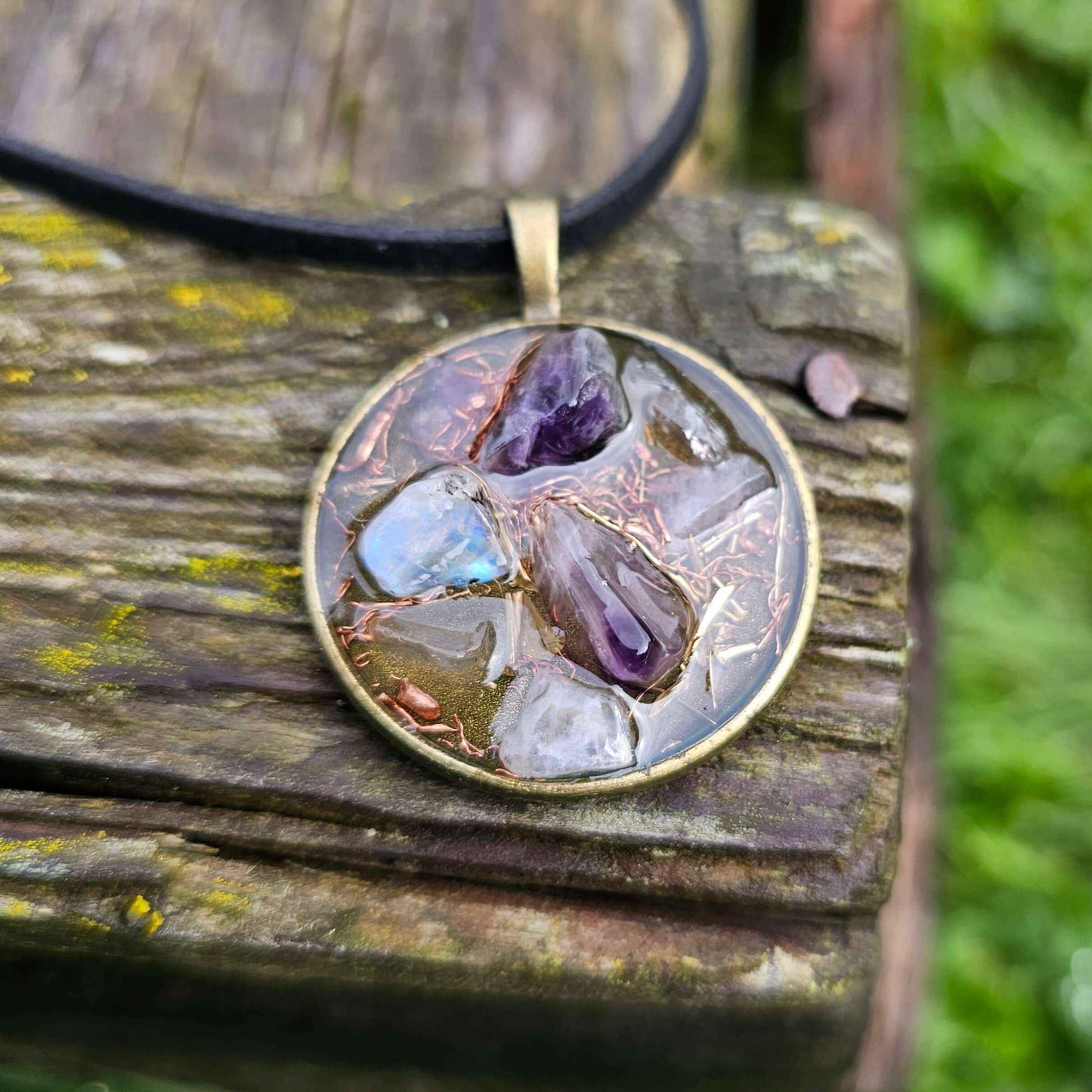 Amethyst Moonstone Orgonite Necklace Orgone Gemstone Rose Quartz Pendant Choker