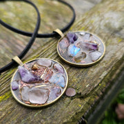 Amethyst Moonstone Orgonite Necklace Orgone Gemstone Rose Quartz Pendant Choker