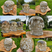 XL Mystic Moonstone Orgonite Skull Orgone Energy Generator Quartz Crystal