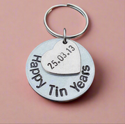 Happy Tin Years Personalised Keyring Wedding Anniversary Keychain