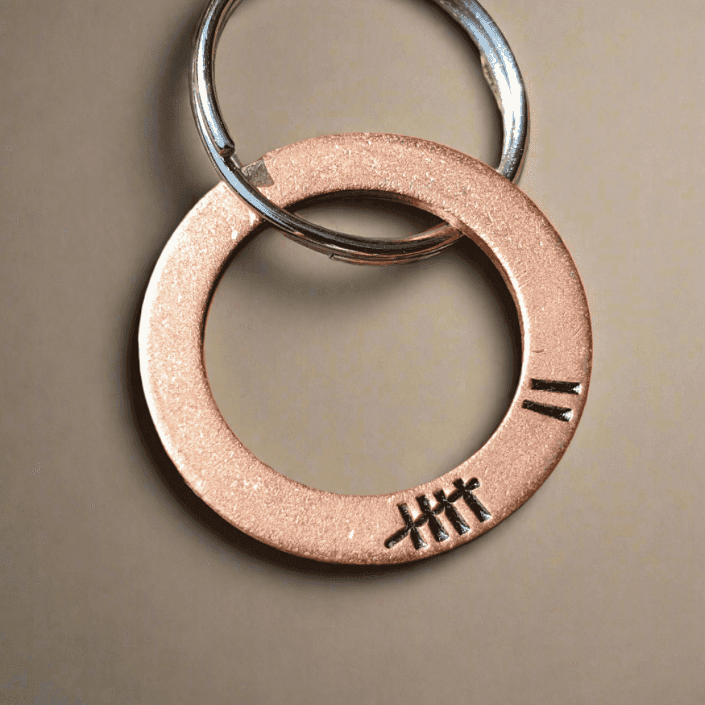 Tally Mark 7 Years 7th Anniversary Copper Personalised Keychain