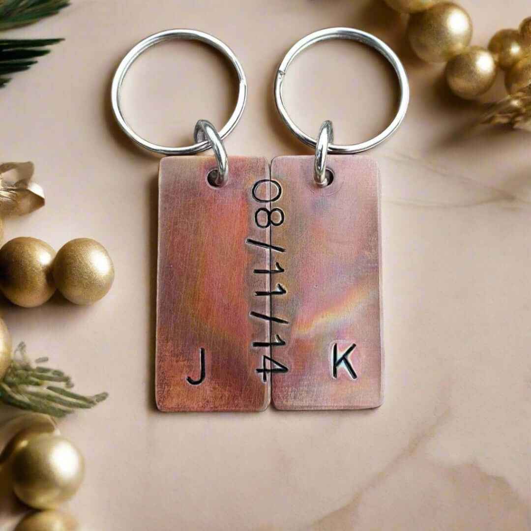 Bronze Anniversary Gift Husband Wife Keychain Keyring Set Personalised