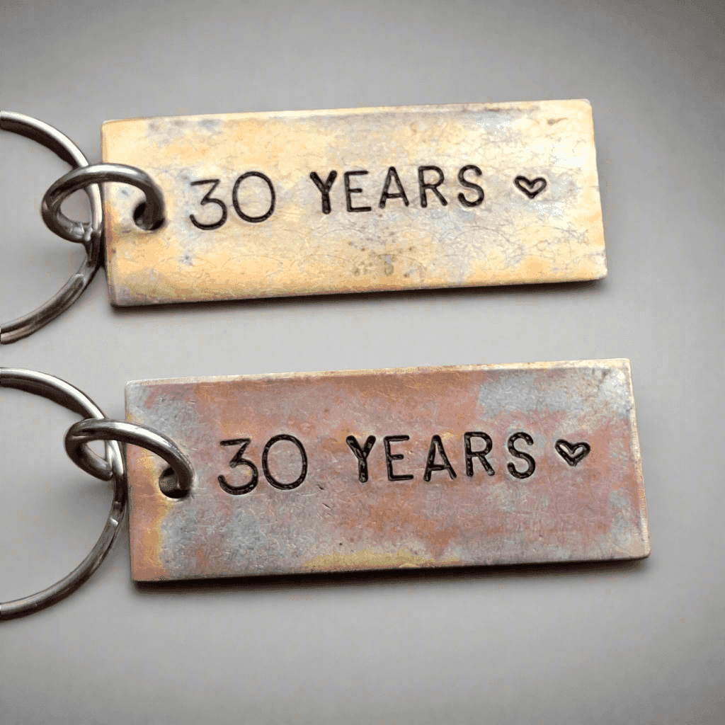 30th Anniversary Gift Pair Of Keychains Keyring 30 Years Husband Wife Bronze