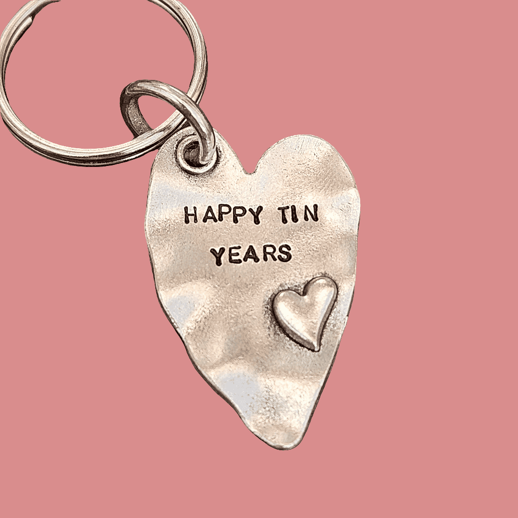 Happy TIN Years Keychain Love Heart 10th Anniversary Keyring Husband Wife 10 Years