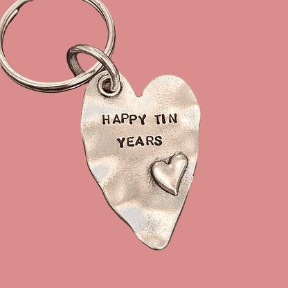 Happy TIN Years Keychain Love Heart 10th Anniversary Keyring Husband Wife 10 Years
