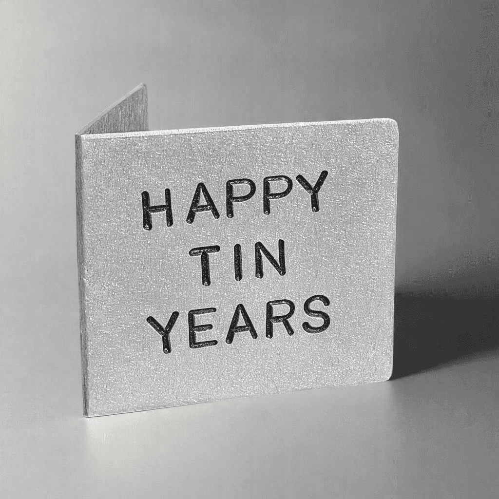 Happy TIN Years Hand Stamped 10th Wedding Anniversary Card 10 Years tin gift