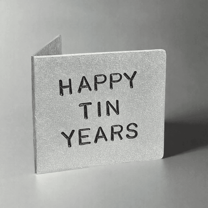 Happy TIN Years Hand Stamped 10th Wedding Anniversary Card 10 Years tin gift