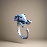 Silver Elephant Ring Adjustable Animal Jewellery Gifts Cute Diamante