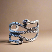 2 Headed Snake Serpent Ring Adjustable Silver Jewellery Goth Valentines Day