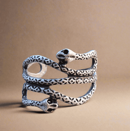 2 Headed Snake Ring Adjustable Silver Jewellery Goth