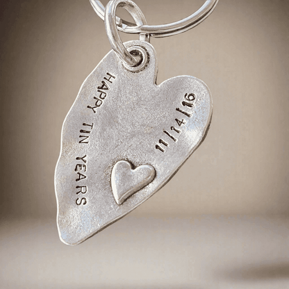 Happy TIN Years Keychain Love Heart Personalised 10th Anniversary Keyring Husband Wife