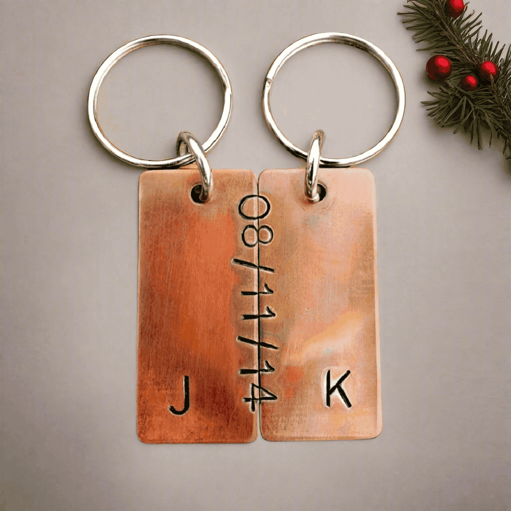 Bronze Anniversary Gift Husband Wife Keychain Keyring Set PersonalisedBronze Keychain