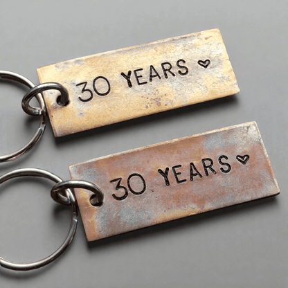 30th Anniversary Gift Pair Of Keychains Keyring 30 Years Husband Wife Bronze