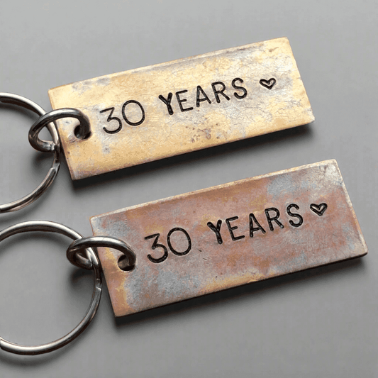 30th Anniversary Gift Pair Of Keychains Keyring 30 Years Husband Wife Bronze